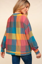 Load image into Gallery viewer, Haptics Contrast Plaid Round Neck Sweater