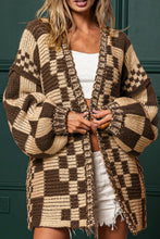 Load image into Gallery viewer, Checkered Open Front Long Sleeve Cardigan