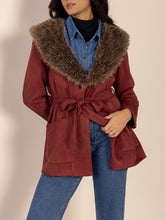Load image into Gallery viewer, Fuzzy Collared Neck Tie Waist Jacket