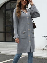 Load image into Gallery viewer, Pocketed Button Up Long Sleeve Hooded Cardigan