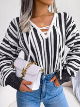 Load image into Gallery viewer, Striped Lace-Up Long Sleeve Sweater
