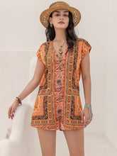 Load image into Gallery viewer, Printed V-Neck Cap Sleeve Romper