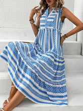 Load image into Gallery viewer, Frill Printed Notched Sleeveless Dress