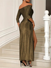 Load image into Gallery viewer, Slit Off-Shoulder Long Sleeve Midi Dress