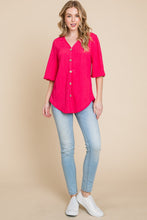 Load image into Gallery viewer, BOMBOM Texture Decorative Button V-Neck Top