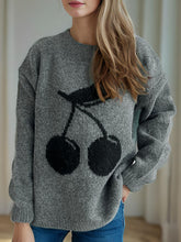 Load image into Gallery viewer, Cherry Round Neck Long Sleeve Sweater