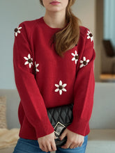 Load image into Gallery viewer, Flower Round Neck Raglan Sleeve Sweater