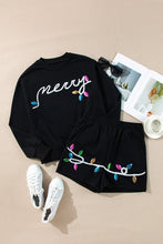 Load image into Gallery viewer, MERRY Sequin Round Neck Long Sleeve Top and Shorts Set