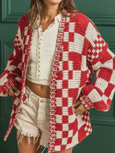Load image into Gallery viewer, Checkered Open Front Long Sleeve Cardigan