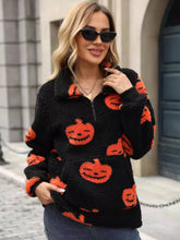 Load image into Gallery viewer, Jack-O'-Lantern Half Zip Long Sleeve Sweatshirt