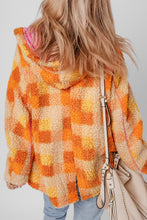 Load image into Gallery viewer, Checkered Long Sleeve Sherpa Hooded Jacket