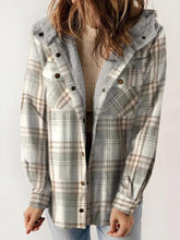 Load image into Gallery viewer, Plaid Snap Down Plush Hooded Jacket