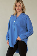 Load image into Gallery viewer, Davi &amp; Dani Letter Back Raw Hem Half Button Shirt