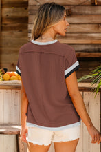 Load image into Gallery viewer, Color Block Round Neck Cap Sleeve T-Shirt