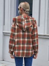 Load image into Gallery viewer, Plaid Button Up Long Sleeve Hooded Jacket