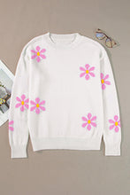 Load image into Gallery viewer, Flower Round Neck Long Sleeve Sweater