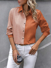 Load image into Gallery viewer, Contrast Collared Neck Long Sleeve Shirt