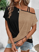 Load image into Gallery viewer, Contrast Asymmetrical Neck Short Sleeve T-Shirt