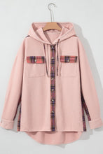 Load image into Gallery viewer, Waffle Knit Plaid Patchwork Drawstring Hooded Shacket