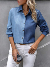 Load image into Gallery viewer, Contrast Collared Neck Long Sleeve Shirt