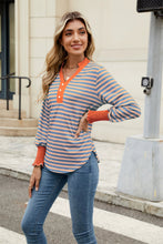Load image into Gallery viewer, Contrast Striped Notched Long Sleeve Top