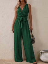 Load image into Gallery viewer, Tied Surplice Sleeveless Wide Leg Jumpsuit