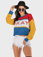 Load image into Gallery viewer, Perfee OKAY Contrast Dropped Shoulder Long Sleeve Sweater