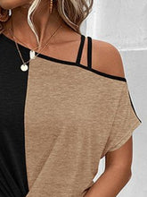 Load image into Gallery viewer, Contrast Asymmetrical Neck Short Sleeve T-Shirt