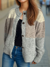 Load image into Gallery viewer, Color Block Round Neck Button Up Cardigan