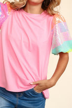 Load image into Gallery viewer, Sequin Round Neck Short Sleeve Blouse
