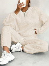 Load image into Gallery viewer, Texture Round Neck Top and Pants Set