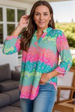 Load image into Gallery viewer, Plus Size Leopard Notched Long Sleeve Blouse