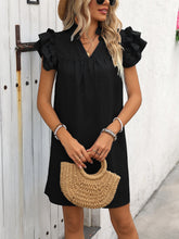 Load image into Gallery viewer, Ruffled Notched Cap Sleeve Mini Dress