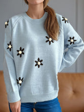 Load image into Gallery viewer, Flower Round Neck Raglan Sleeve Sweater