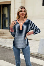 Load image into Gallery viewer, Contrast Striped Notched Long Sleeve Top