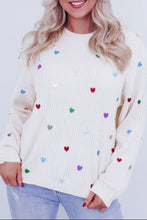 Load image into Gallery viewer, Heart Sequin Round Neck Long Sleeve Sweater
