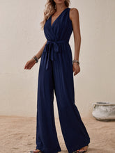 Load image into Gallery viewer, Tied Surplice Sleeveless Wide Leg Jumpsuit