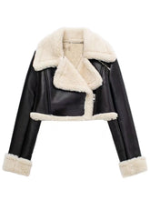 Load image into Gallery viewer, Collared Neck Long Sleeve Plush Cropped Jacket