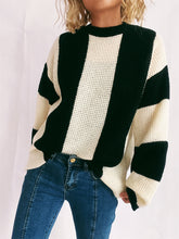 Load image into Gallery viewer, Color Block Round Neck Long Sleeve Sweater