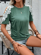 Load image into Gallery viewer, Lace Detail Round Neck Short Sleeve T-Shirt