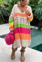 Load image into Gallery viewer, Color Block V-Neck Long Sleeve Sweater Dress