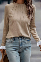 Load image into Gallery viewer, Lace Detail Round Neck Long Sleeve T-Shirt