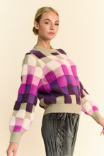 Load image into Gallery viewer, Davi &amp; Dani Checkered Round Neck Long Sleeve Sweater