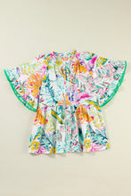Load image into Gallery viewer, Ruffled Printed Tie Neck Blouse