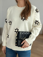 Load image into Gallery viewer, Flower Round Neck Raglan Sleeve Sweater