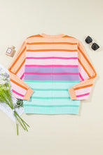 Load image into Gallery viewer, Contrast Striped Round Neck Long Sleeve Knit Top