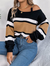 Load image into Gallery viewer, Color Block Asymmetrical Neck Long Sleeve Sweater