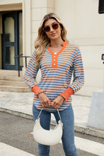 Load image into Gallery viewer, Contrast Striped Notched Long Sleeve Top