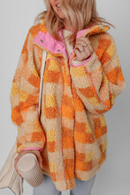 Load image into Gallery viewer, Checkered Long Sleeve Sherpa Hooded Jacket