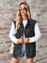 Load image into Gallery viewer, Raw Hem Sleeveless Button Up Denim Jacket
